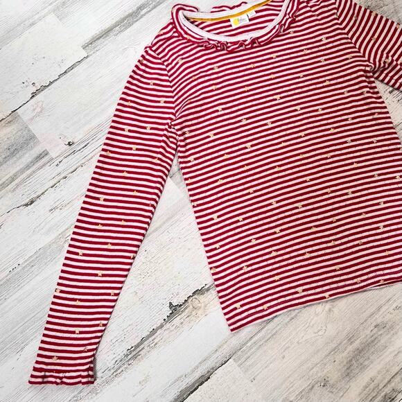 Boden Top Girls 9-10Y Red White Stripe Gold Star Pointelle Ruffle Long Sleeve - Picture 4 of 7
